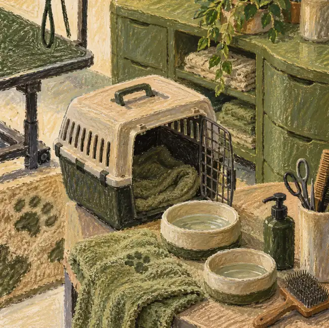 Illustration of pet care businesses equipment and workspace